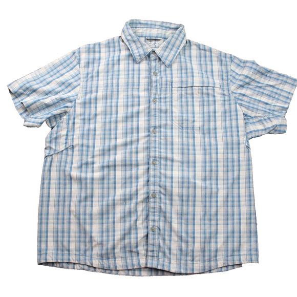 Mountain Hard Wear Mens Large Short Sleeve Button Up Blue Plaid - Picture 1 of 9